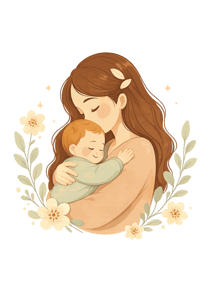 A mother holding her sleeping baby